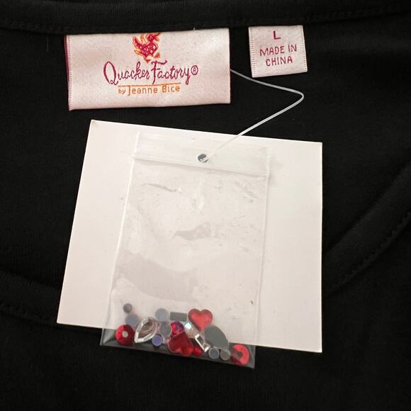 Quacker Factory T-Shirt Long Sleeve Hearts Black Cotton Blend Valentine Large - Picture 9 of 11